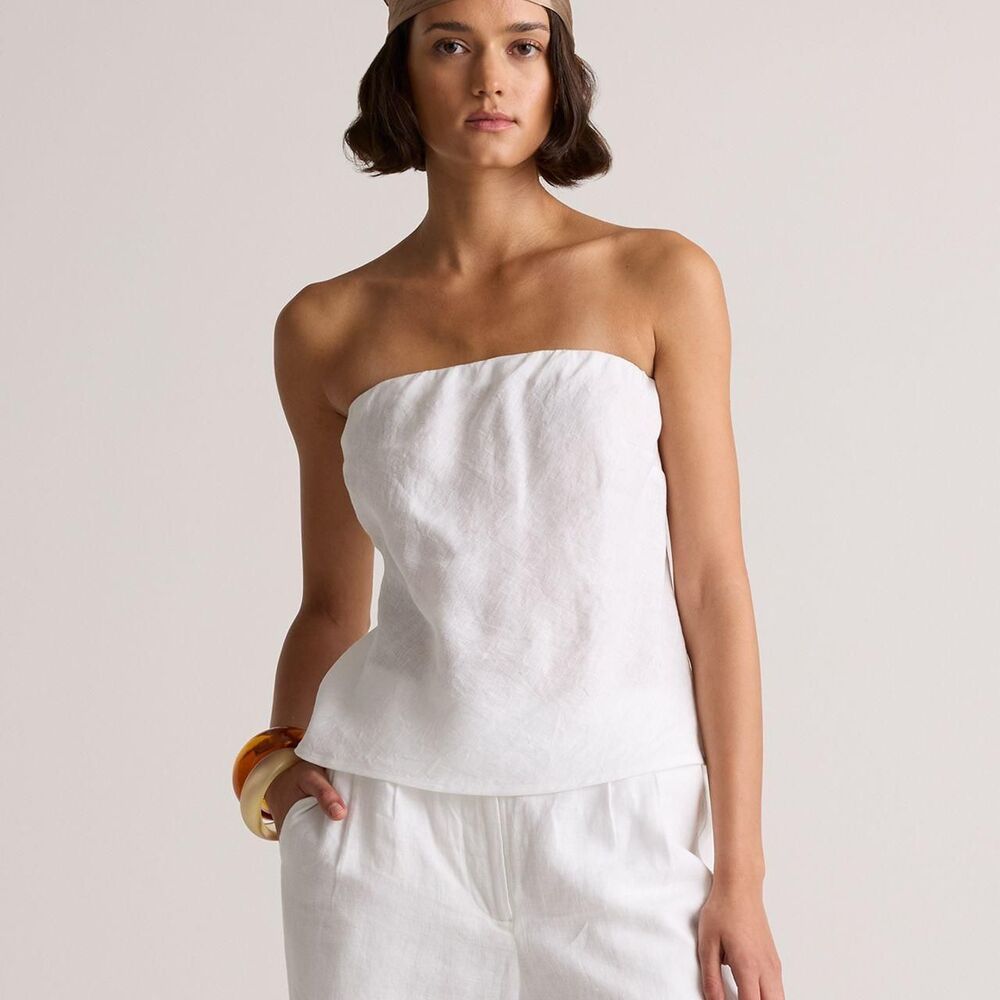 NWT Quince 100% European linen Strapless top White M